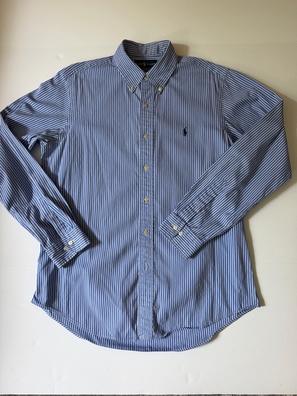 Ralph Lauren Blue & White Striped Button-Down Dress Shirt